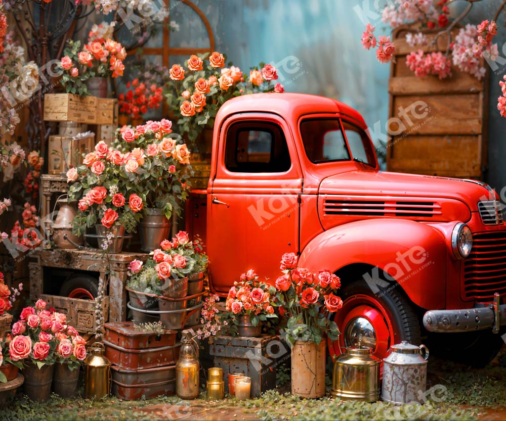 Kate Red Truck Head Flower Backdrop Designed by Emetselch