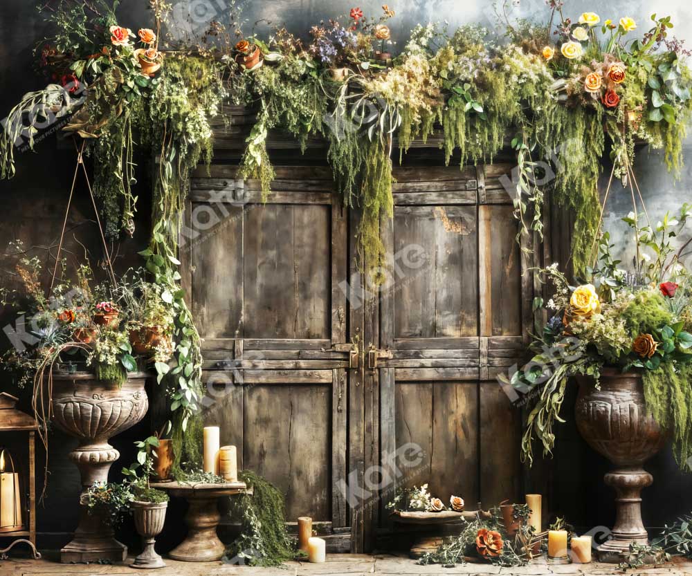 Plantas verdes de primavera Vela Fondo de puerta de madera Diseñado por Emetselch