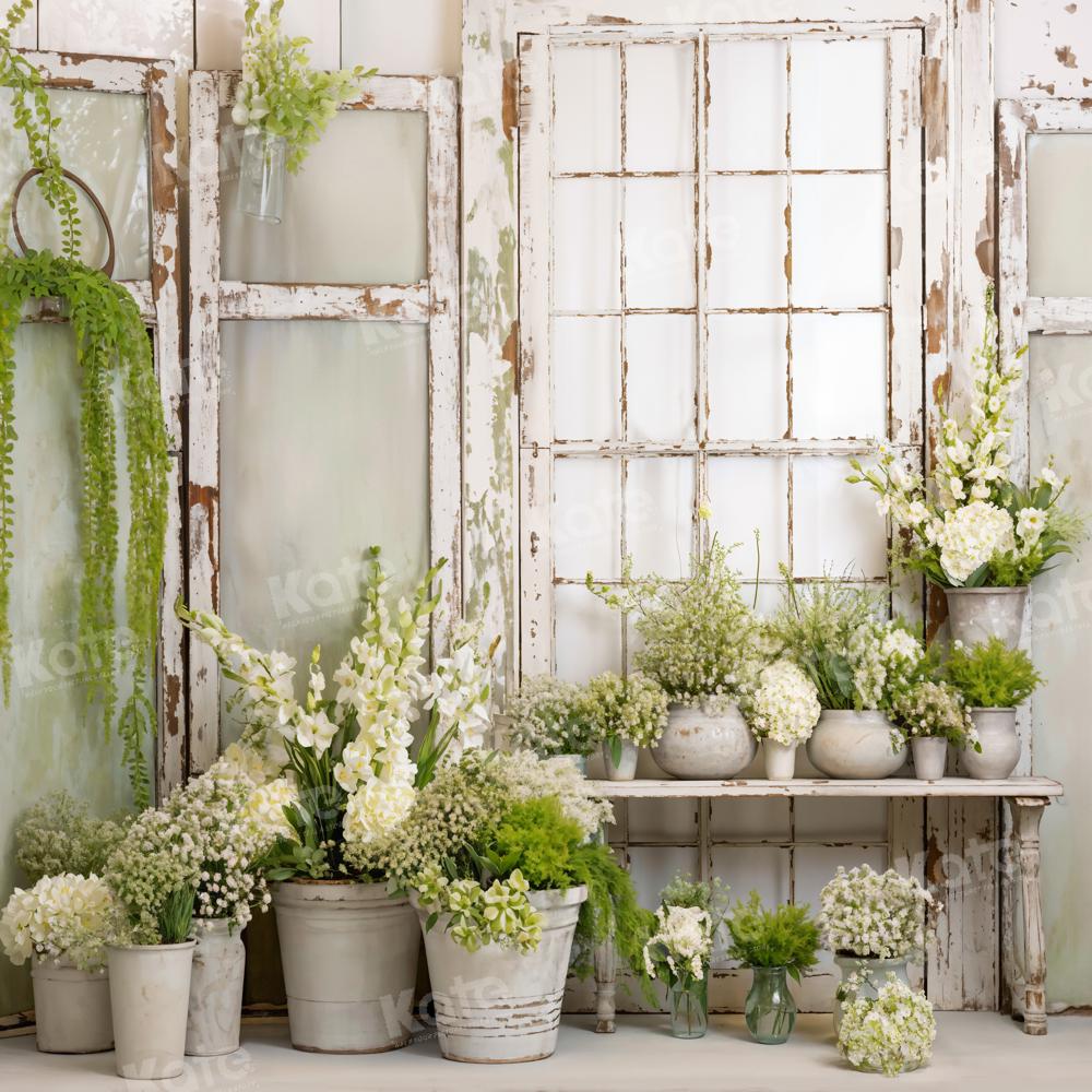 Kate Spring Green Flowers Window Room Backdrop Designed by Emetselch