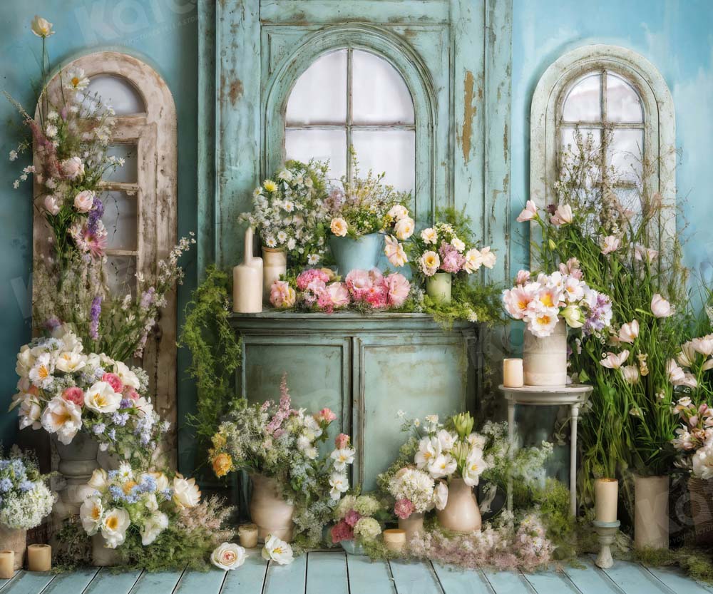 Kate Blue Window Flower Room Backdrop Designed by Emetselch