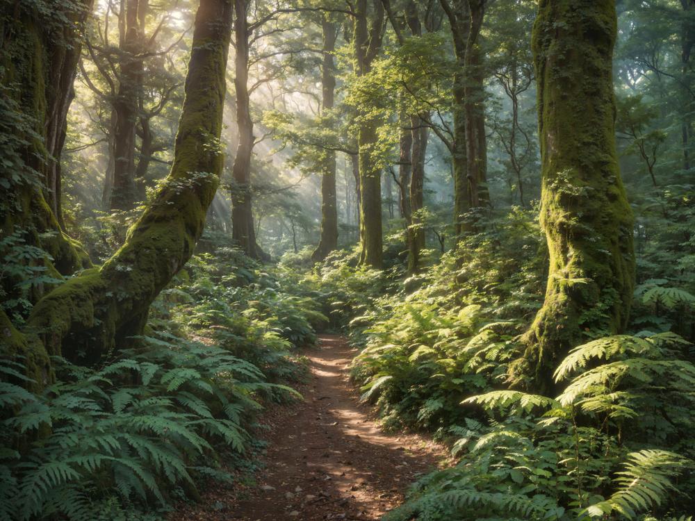 Fondo de aventura en un bosque verde en primavera para fotografía