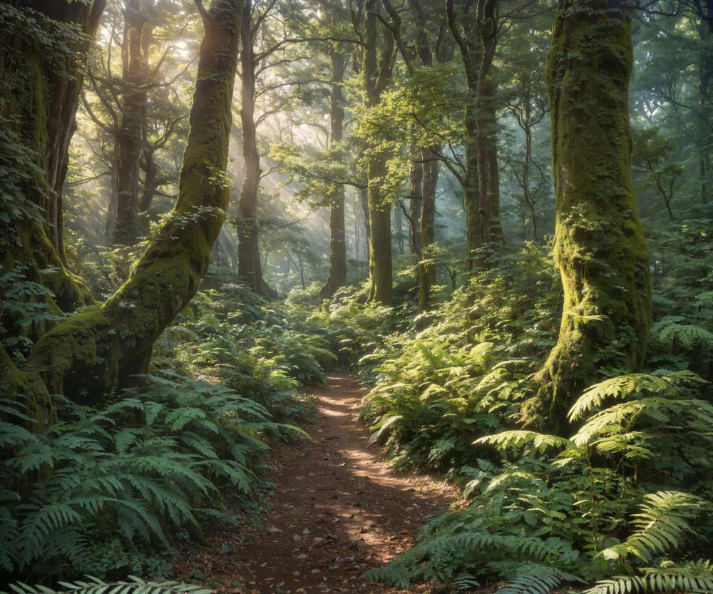 Fondo de aventura en un bosque verde en primavera para fotografía