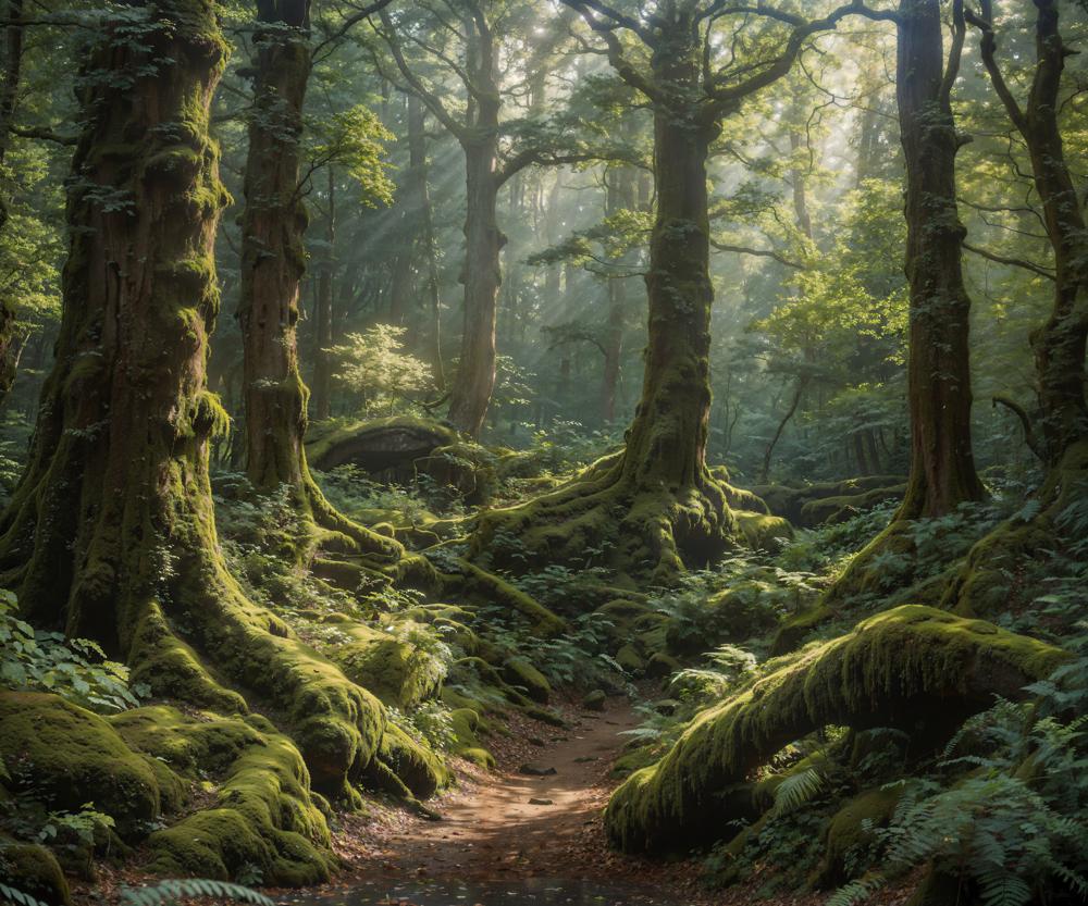 Sfondo per fotografia Avventura nel bosco verde primaverile