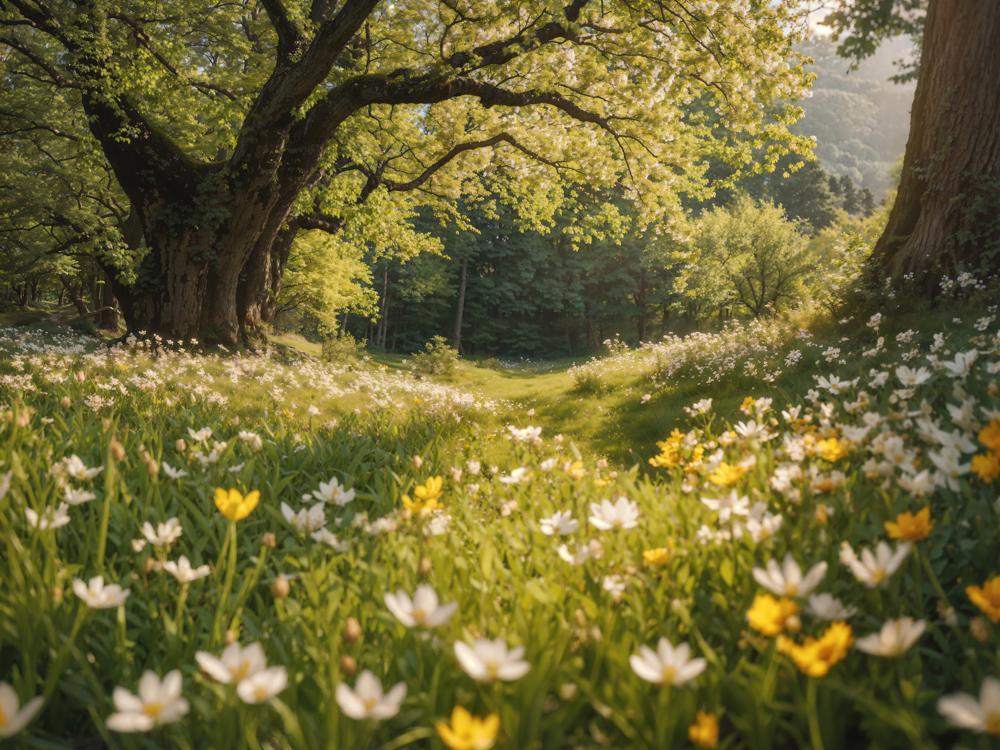 Sfondo Primaverile con prato fiorito per Fotografia