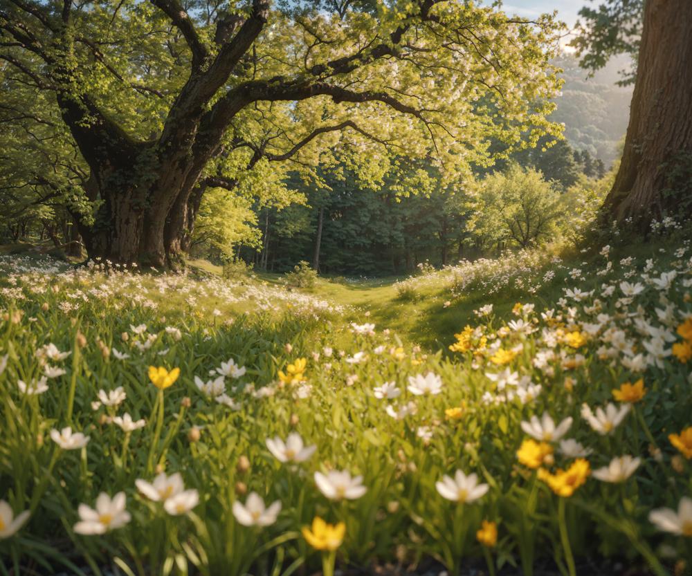 Sfondo Primaverile con prato fiorito per Fotografia