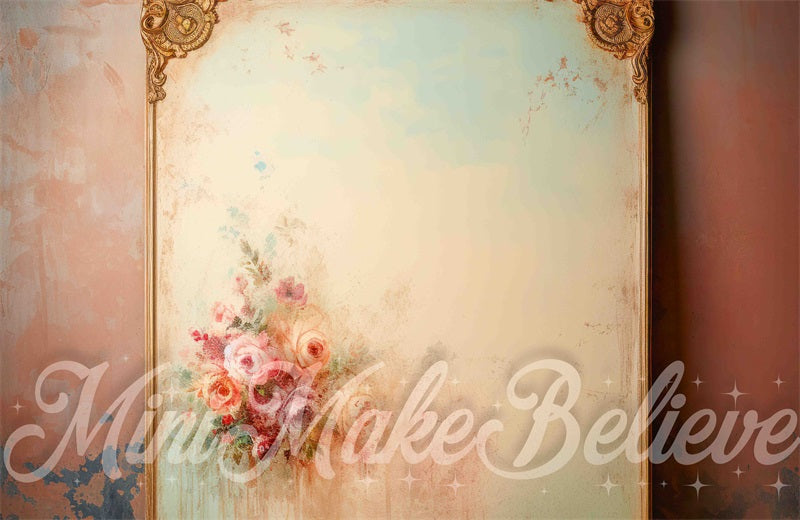 Decorazione murale in due tonalità d'arte finemente dipinta con sfondo di rose progettato da Mini MakeBelieve