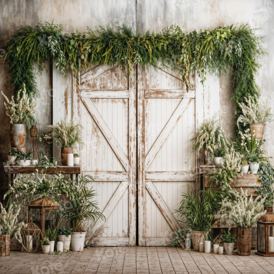 Kate White Wooden Door With Green Plants Backdrop Designed by Emetselc