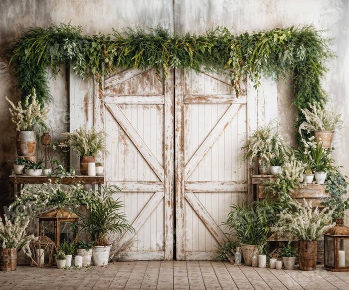 Kate White Wooden Door With Green Plants Backdrop Designed by Emetselc