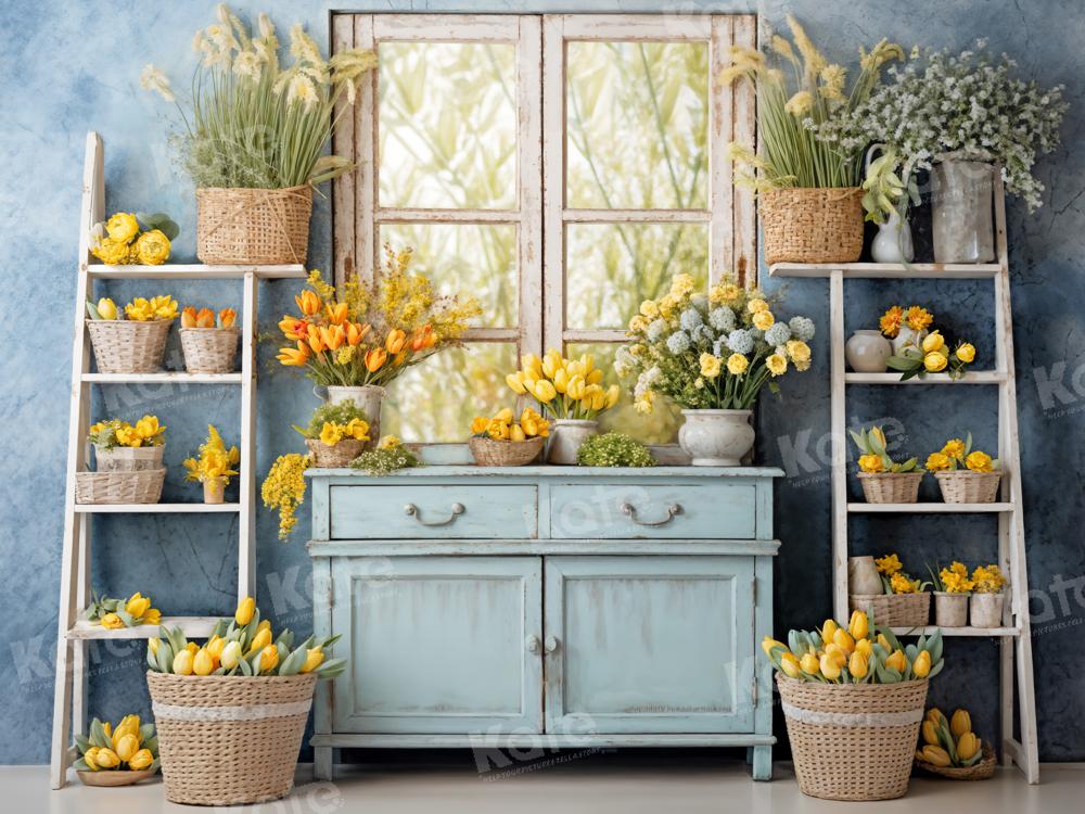 Fondo de ventana de la habitación azul de flores diseñado por Emetselch