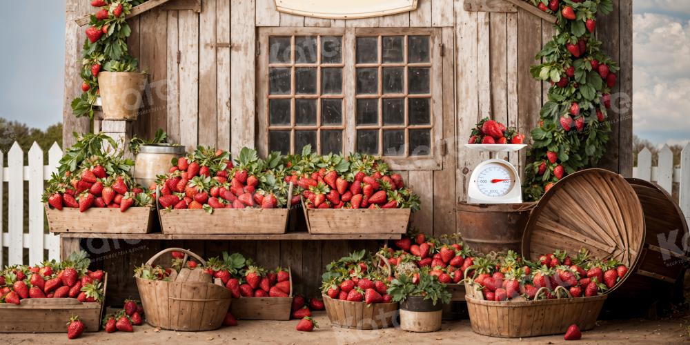 Aardbeienboerderij Houten Huis Foto Achtergrond Ontworpen door Emetselch