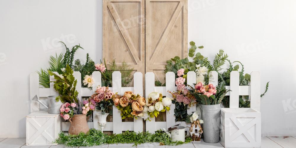 Kate Flower Fence Wooden Door Backdrop Designed by Emetselch