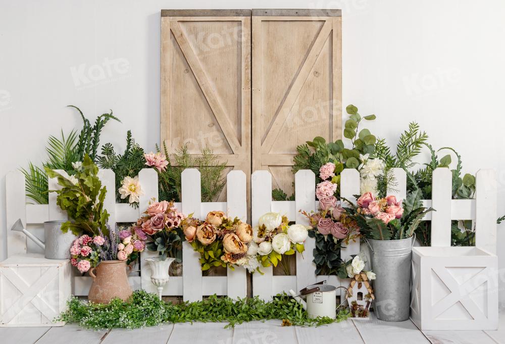 Kate Flower Fence Wooden Door Backdrop Designed by Emetselch