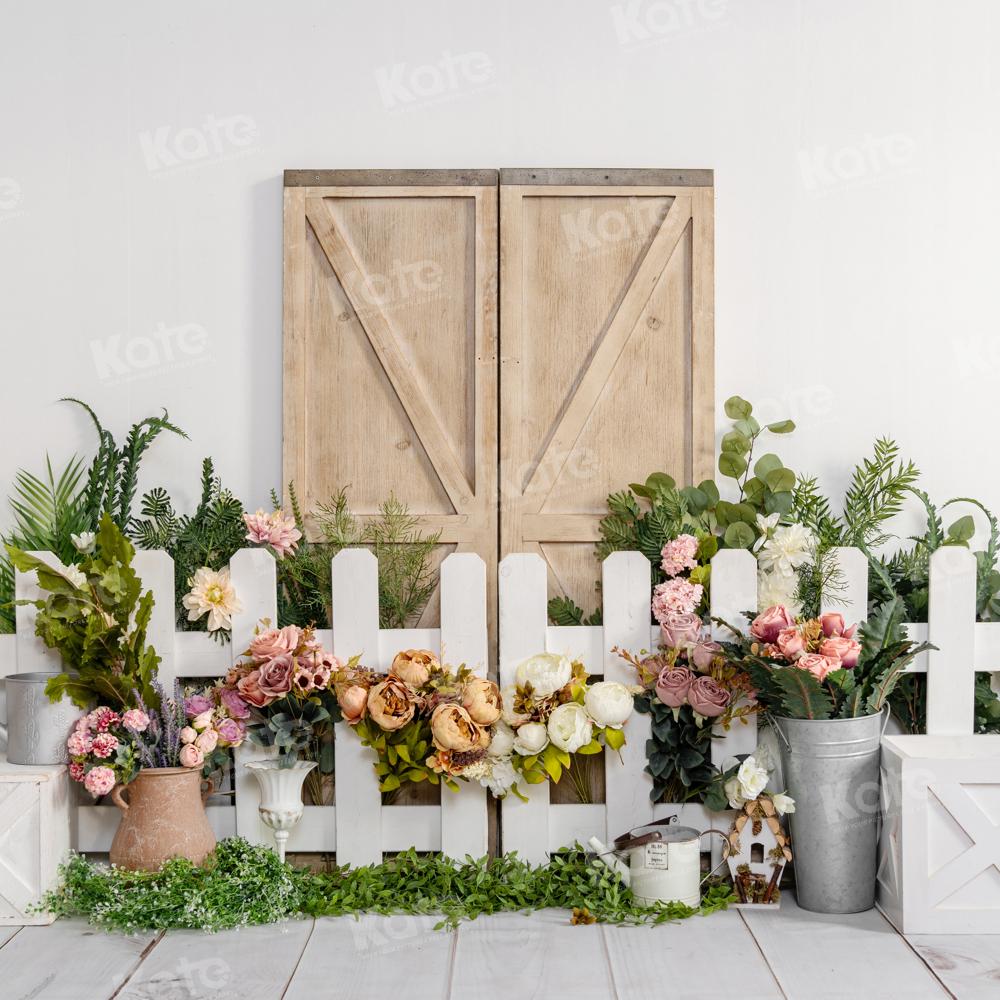 Kate Flower Fence Wooden Door Backdrop Designed by Emetselch