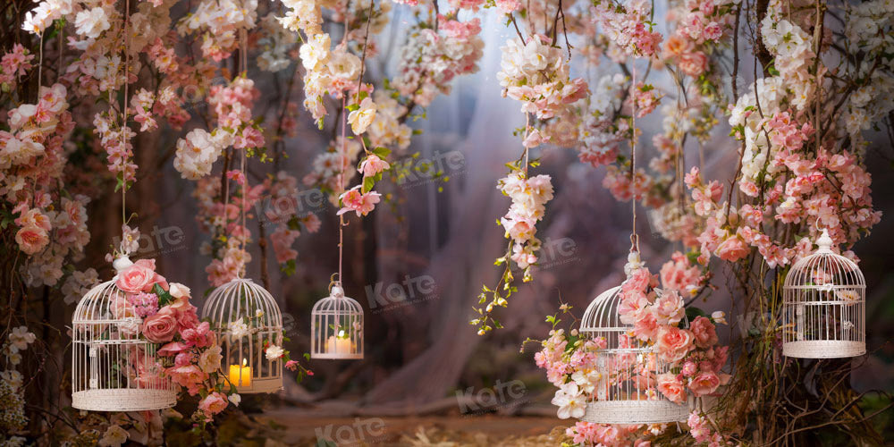 Kate Valentine's Day Pink Rose Birdcage Backdrop Designed by Emetselch