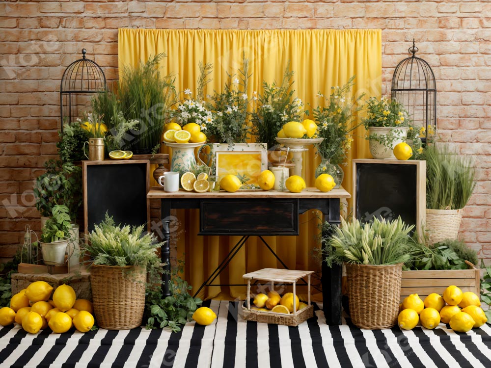 Fondo de habitación de limón amarillo con plantas verdes diseñado por Chain Photography