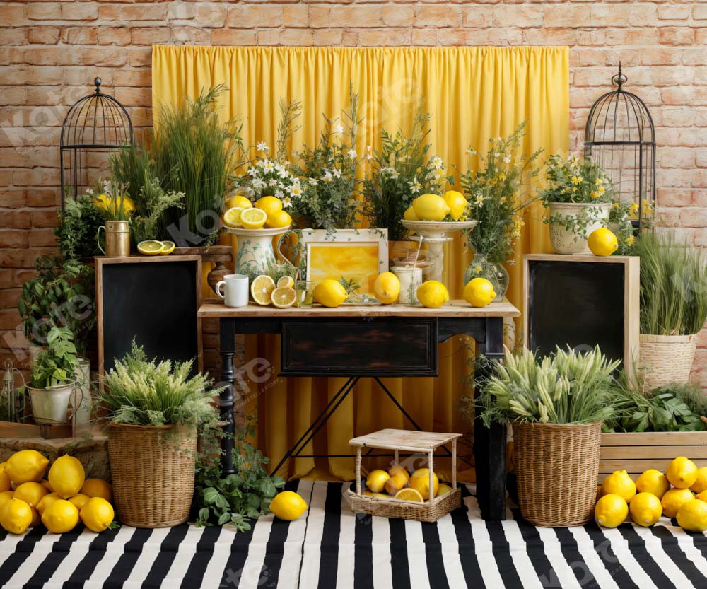 Fondo de habitación de limón amarillo con plantas verdes diseñado por Chain Photography