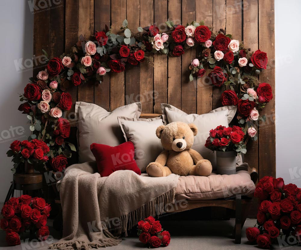 Valentijnsdagbloemenbeerbankachtergrond ontworpen door Chain Photography
