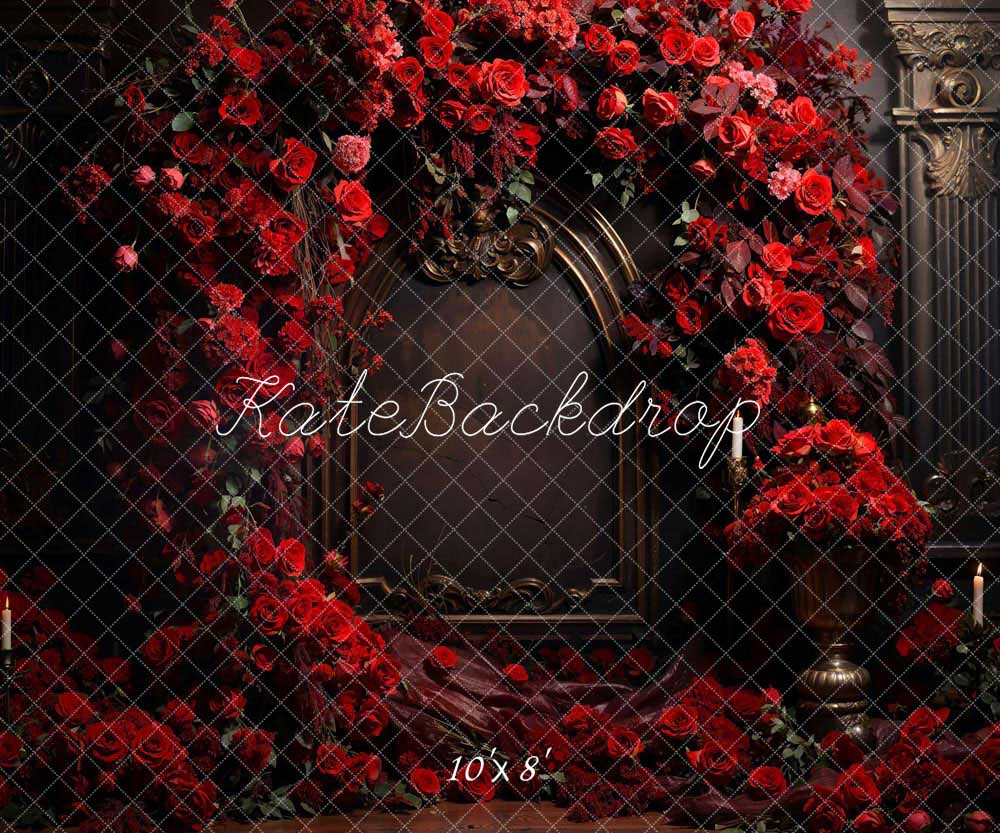 Fondo de pared metálico con rosas rojas diseñado por Chain Photography