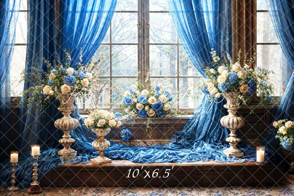 Kate Blue Flowers Candles Window Room Backdrop Designed by Emetselch