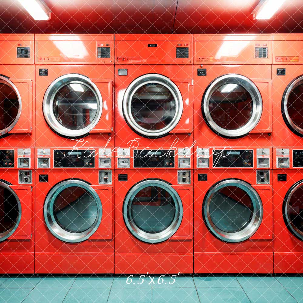 Kate Laundry Day Red Washing Machine Room Backdrop Designed by Emetselch