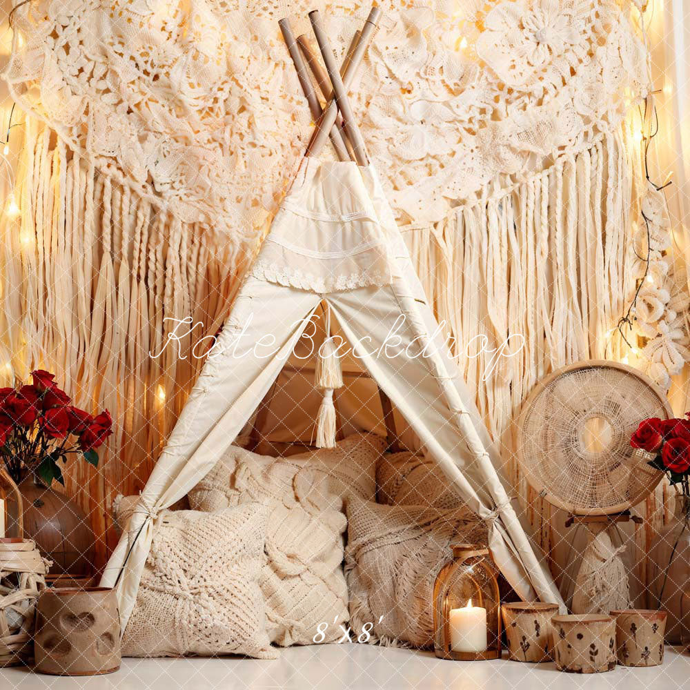 Boho Rose Kaars Tent Foto Achtergrond Ontworpen door Emetselch