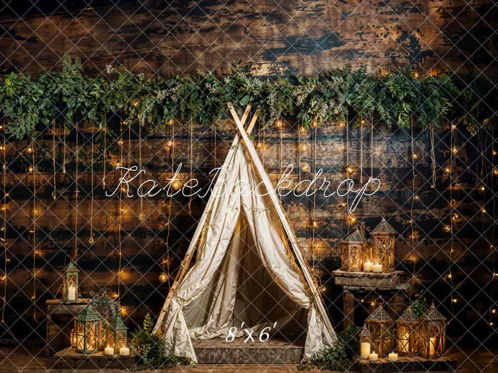 Kate Spring Green Plant String Light Tent Backdrop Designed by Emetselch