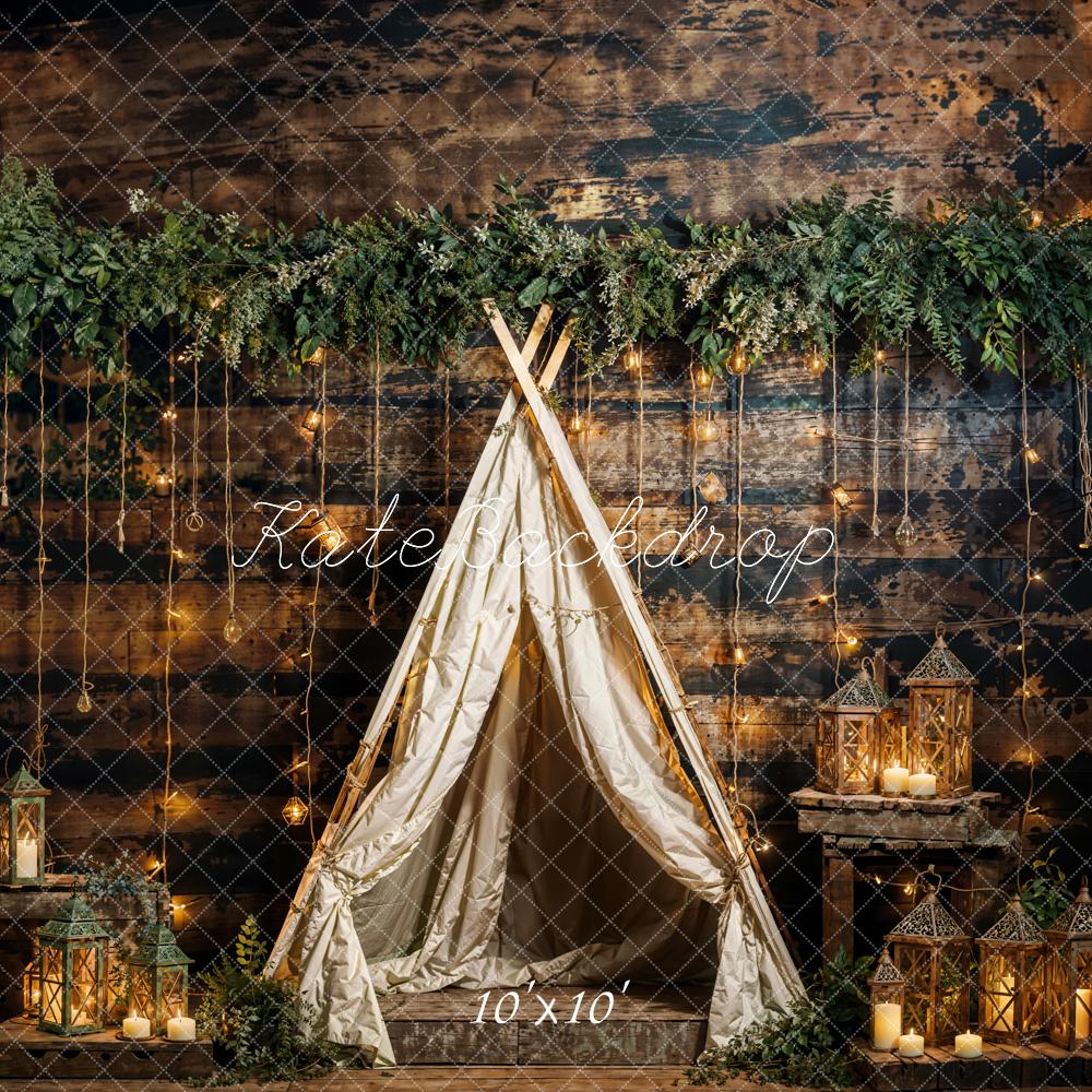 Kate Spring Green Plant String Light Tent Backdrop Designed by Emetselch