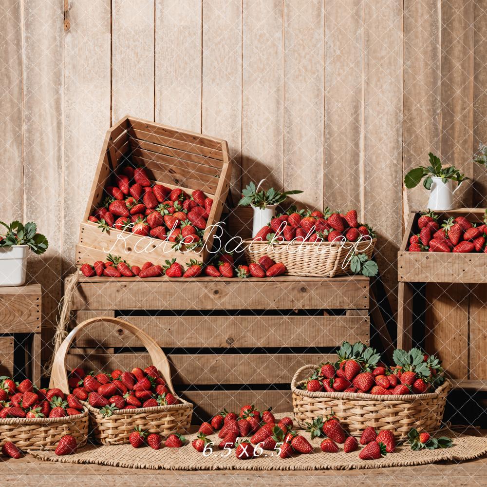 Fondo de pantalla diseñado por Emetselch para la habitación de madera y fresas de primavera.