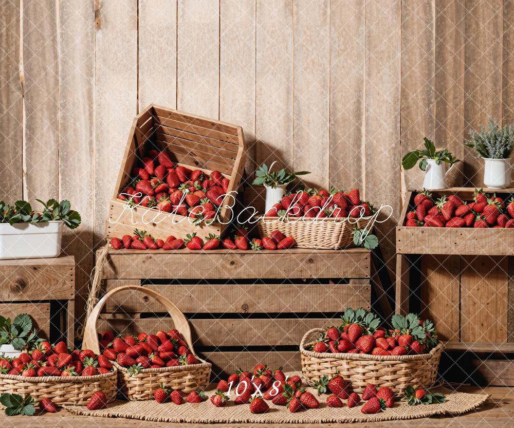 Fondo de pantalla diseñado por Emetselch para la habitación de madera y fresas de primavera.