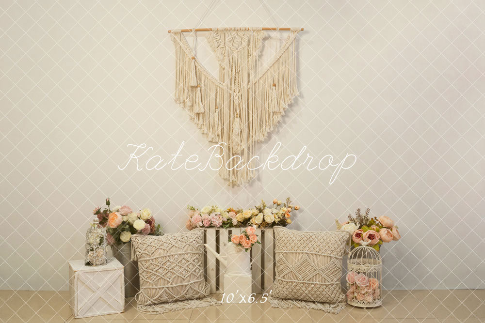 Boho Wind Wandkleed Bloemen Kussen Foto Achtergrond Ontworpen door Emetselch