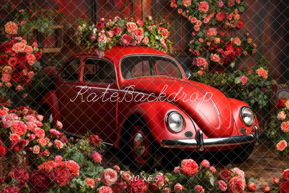 Fondo de coche rojo con flores para el Día de San Valentín diseñado por Emetselch