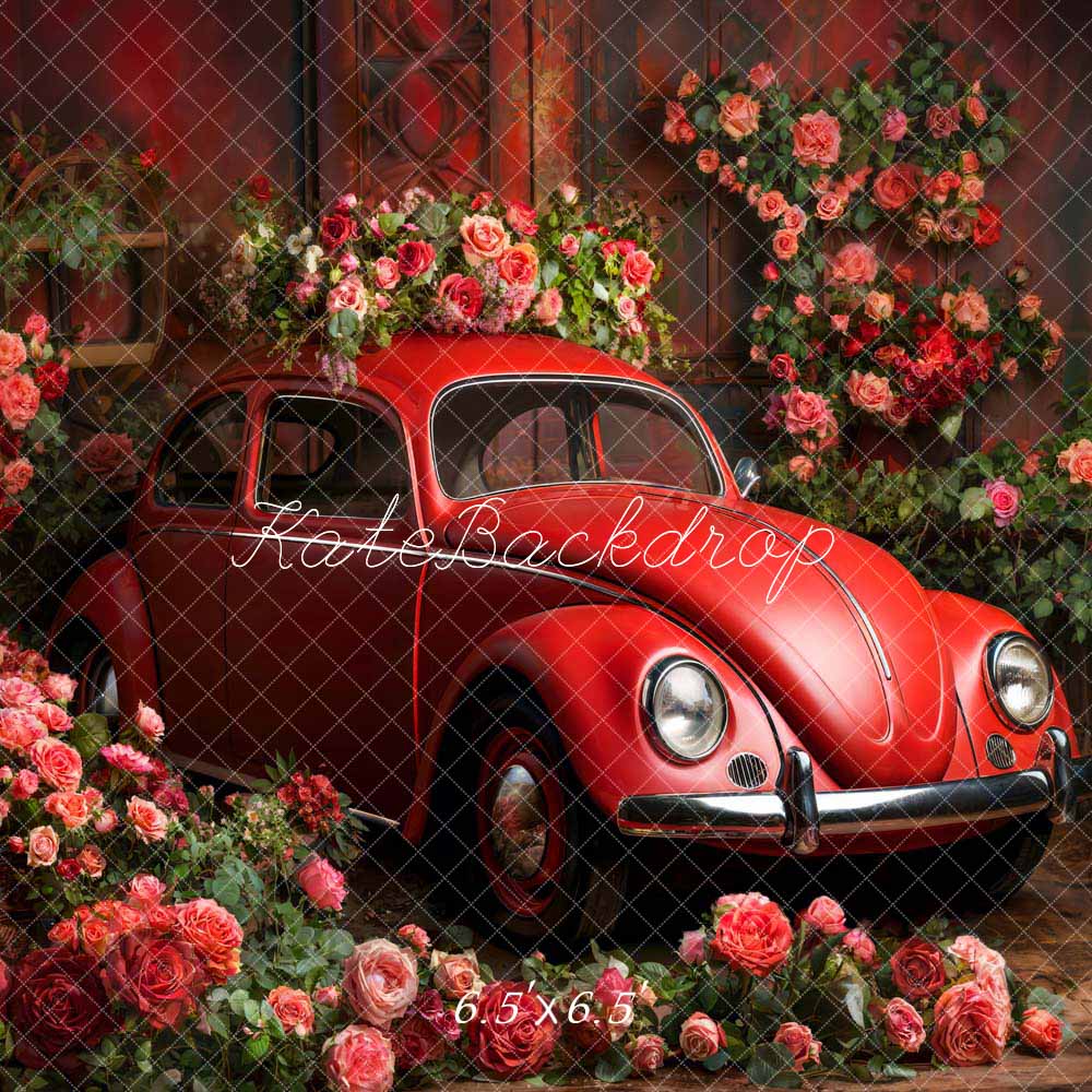 Fondo de coche rojo con flores para el Día de San Valentín diseñado por Emetselch