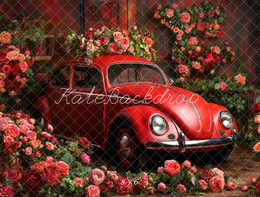 Fondo de coche rojo con flores para el Día de San Valentín diseñado por Emetselch