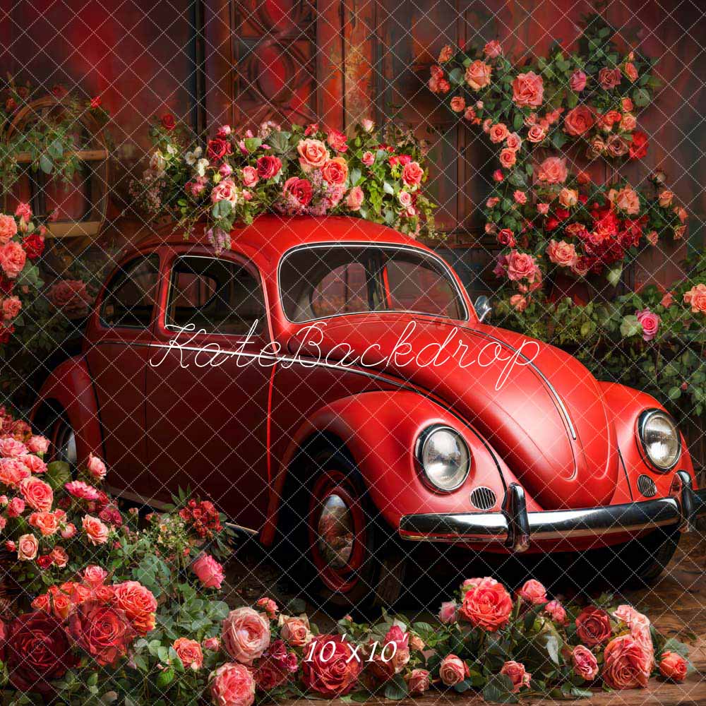 Kate Valentine's Day Flower Red Car Backdrop Designed by Emetselch