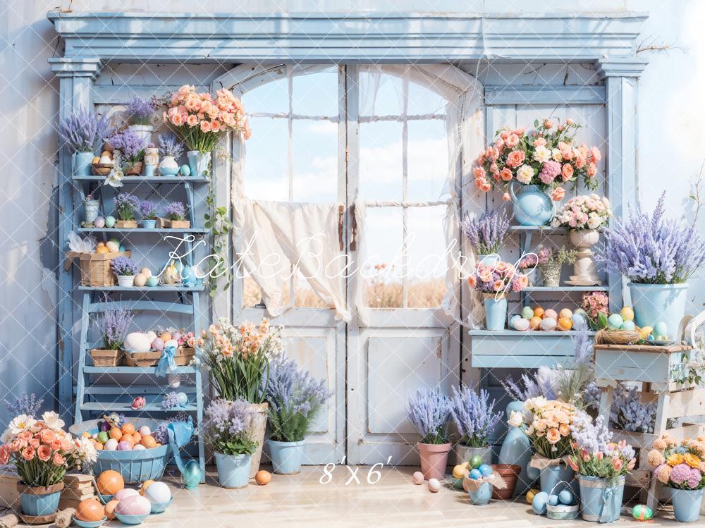 Kate Blue Easter Flowers Door Backdrop Designed by Chain Photography