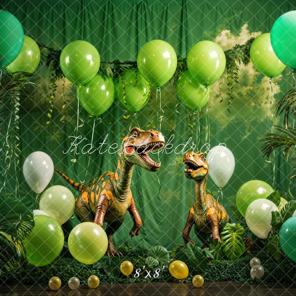 Sfondo con palloncini verdi primaverili e dinosauri disegnato da Emetselch