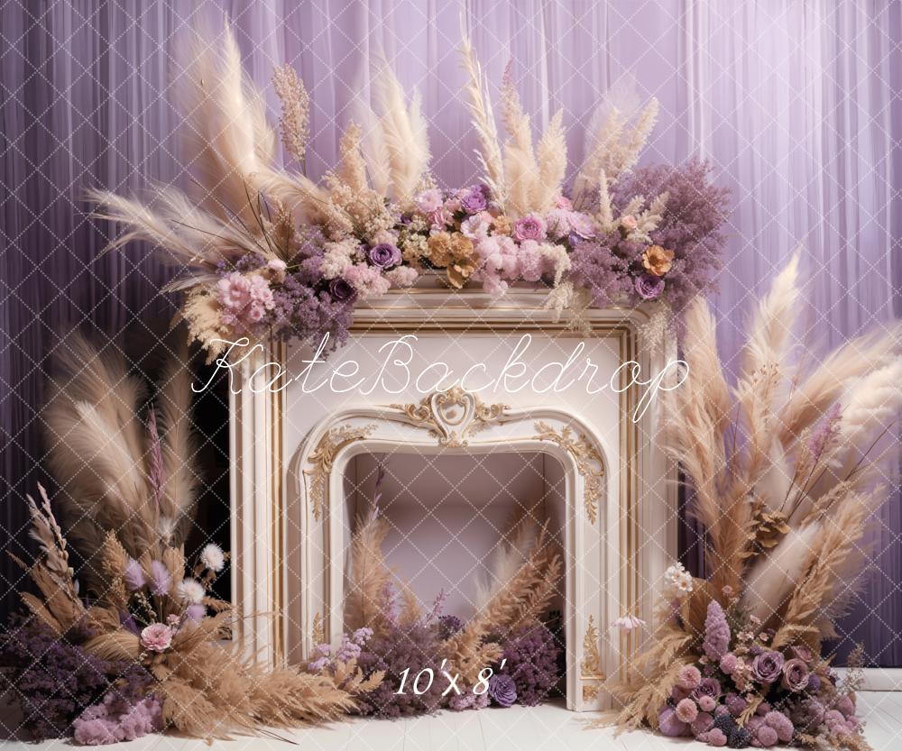 Kate Spring Fresh Flowers Reed Fireplace Backdrop Designed by Emetselch