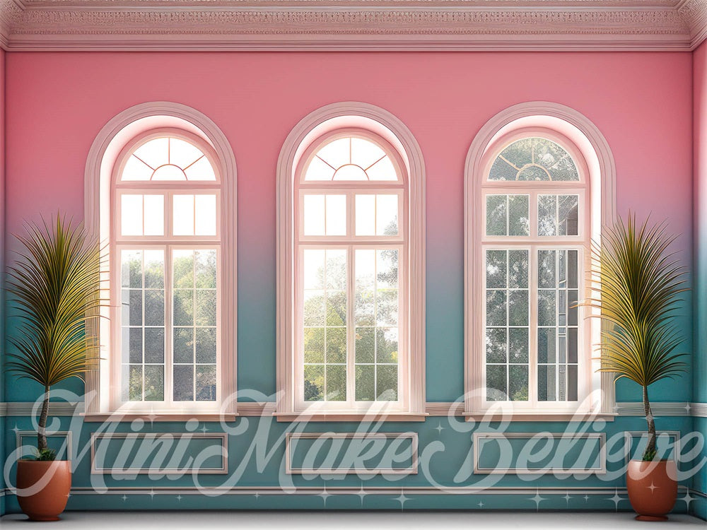 Fondo de interior de verano en rosa y azul diseñado por Mini MakeBelieve