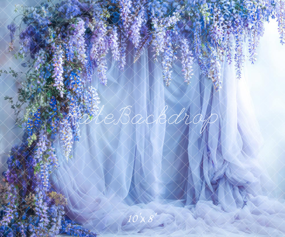 Kate Spring Blue Flowers Curtain Backdrop Designed by Emetselch