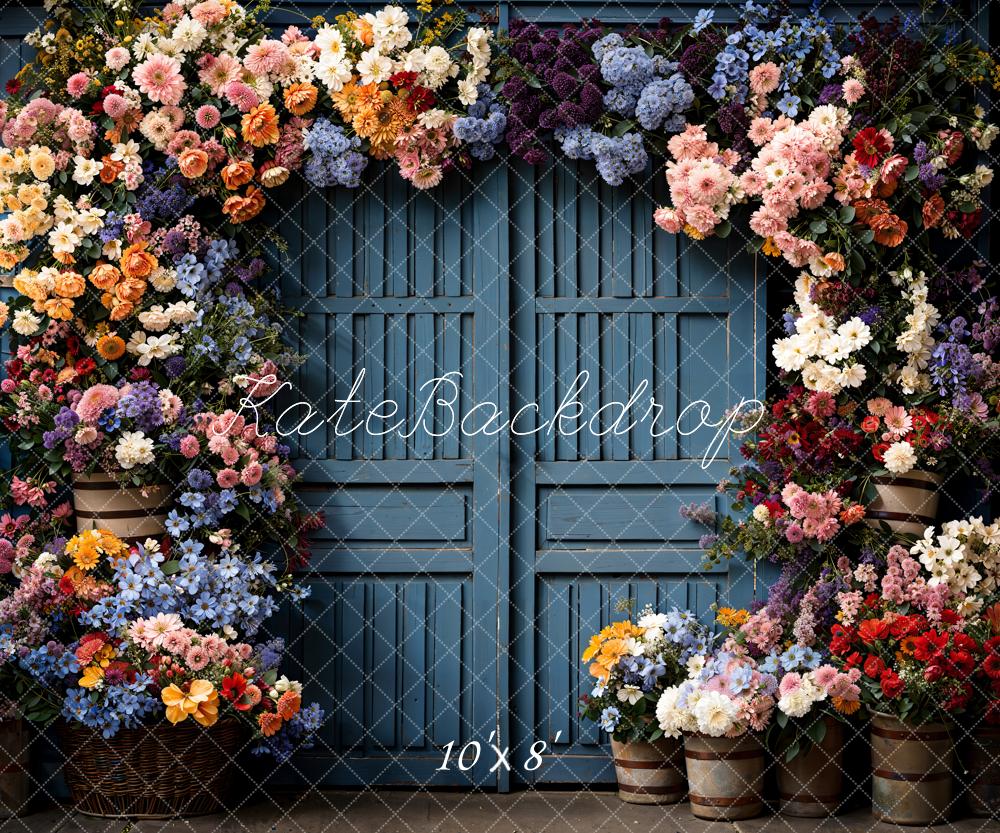 Kate Spring Flowers Wooden Door Backdrop Designed by Chain Photography