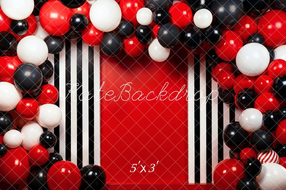 Kate Black and White Red Balloon Wall Backdrop Designed by Emetselch