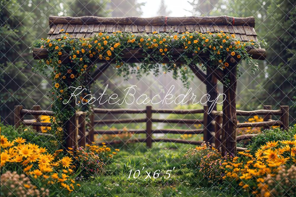 Kate Spring Flowers Wooden Fence Backdrop Designed by Chain Photograph