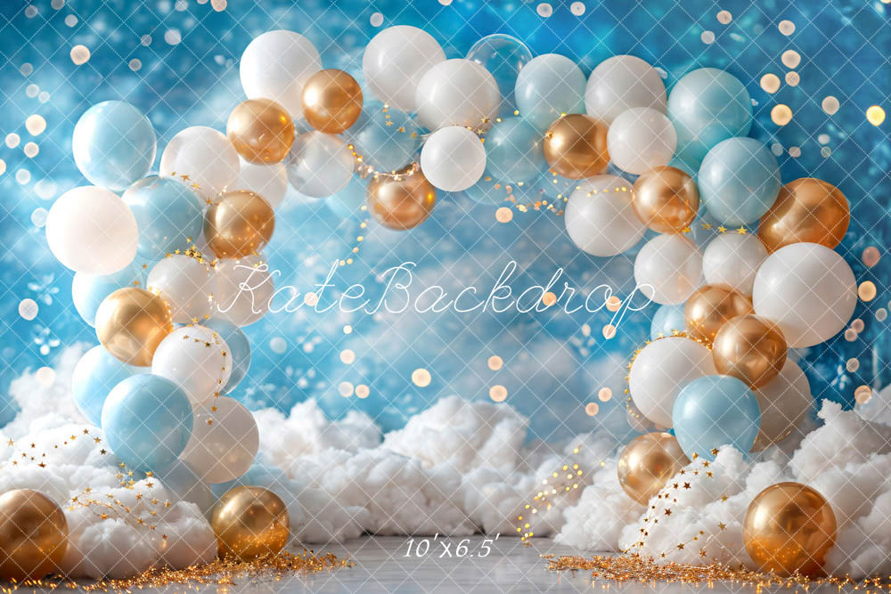 Kate White Blue Gold Balloon Backdrop Designed by Emetselch