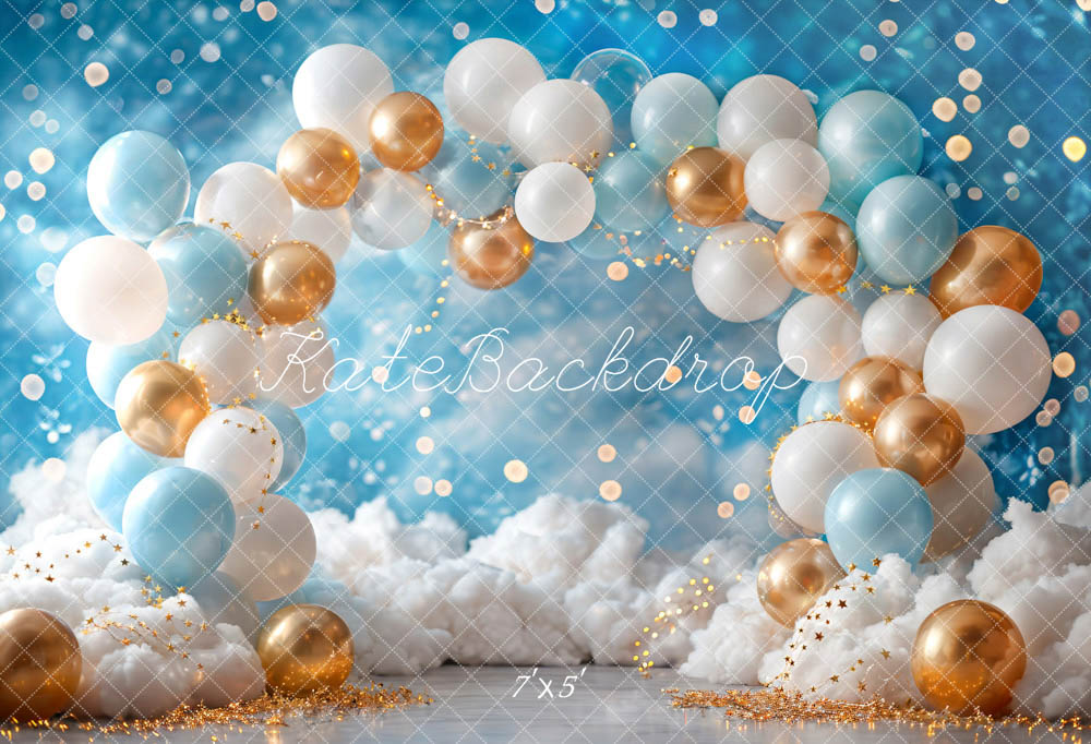 Kate White Blue Gold Balloon Backdrop Designed by Emetselch