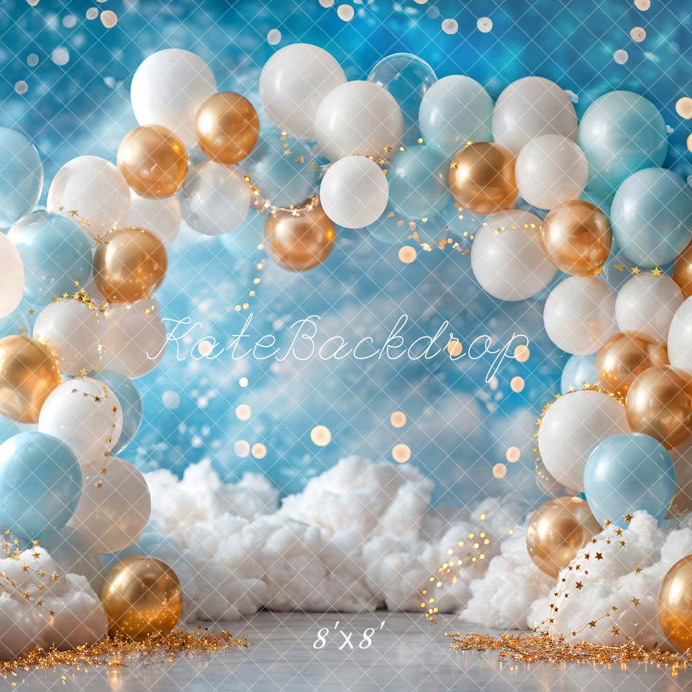 Kate White Blue Gold Balloon Backdrop Designed by Emetselch