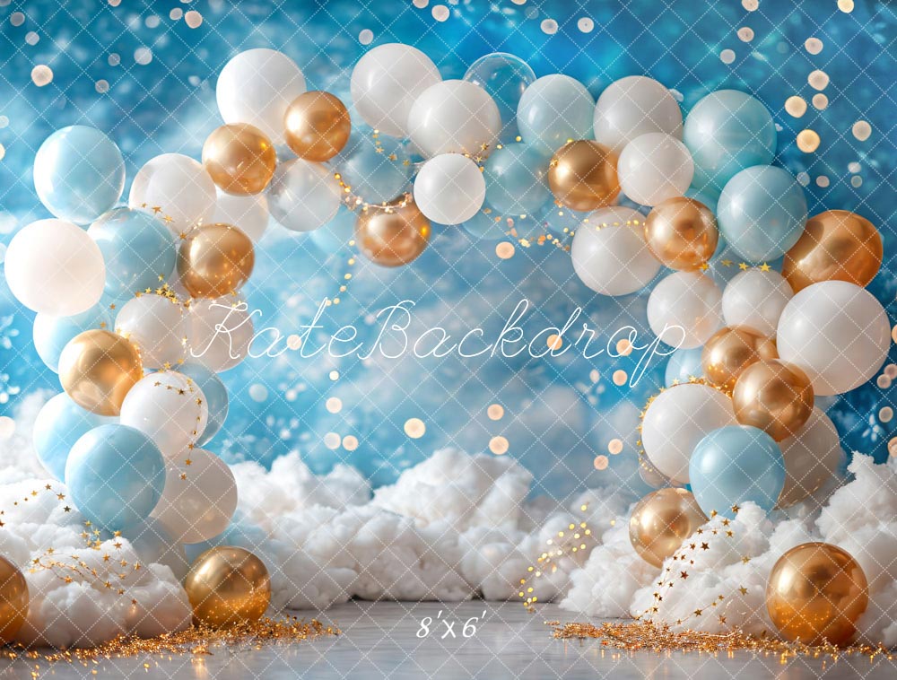 Kate White Blue Gold Balloon Backdrop Designed by Emetselch