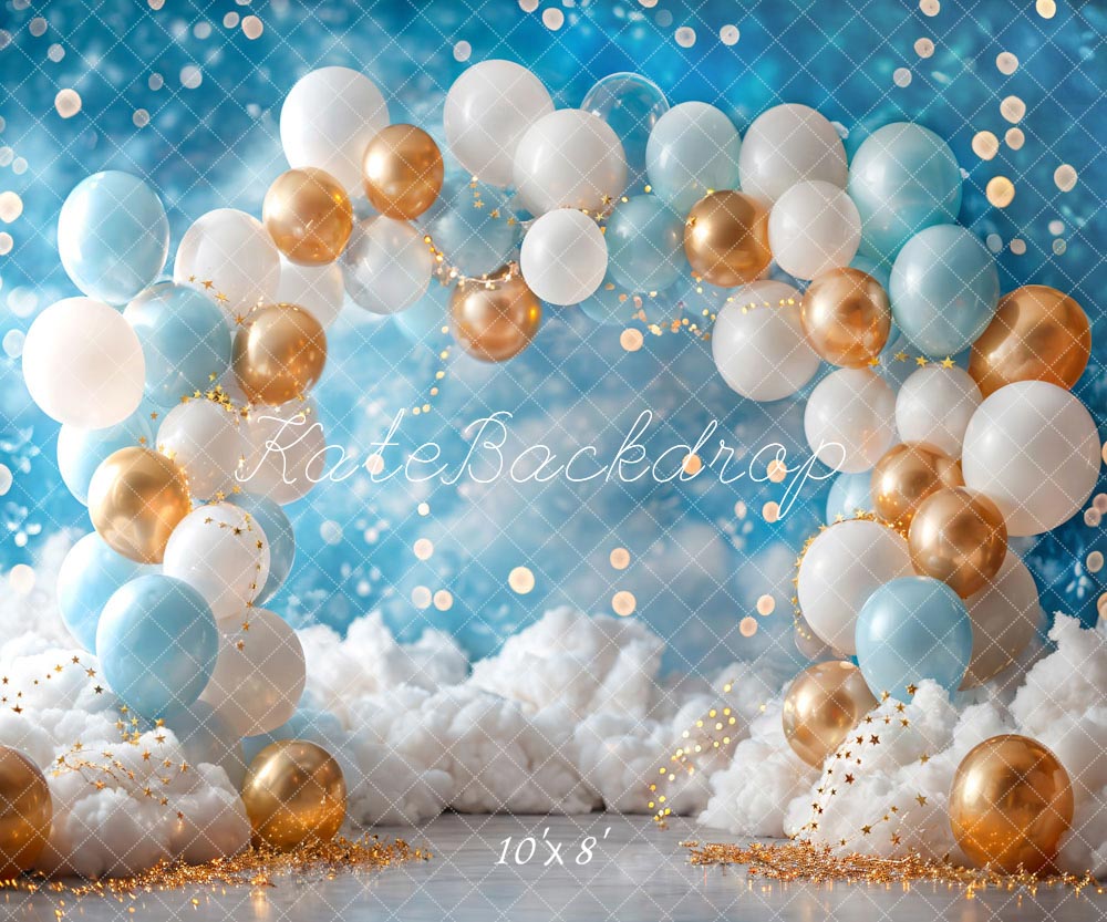 Kate White Blue Gold Balloon Backdrop Designed by Emetselch