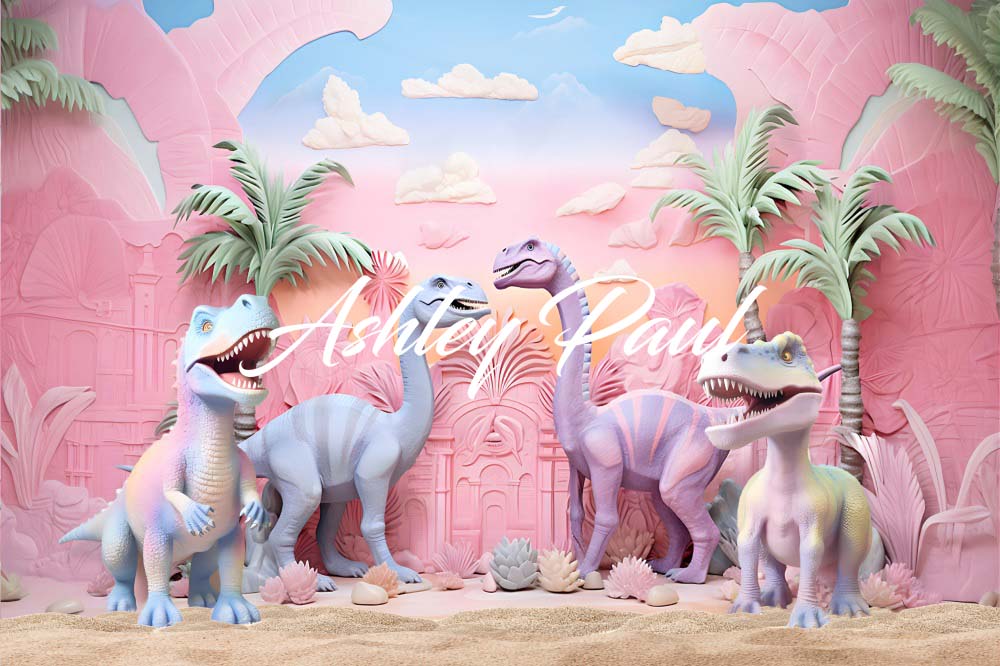 Kate Pink Dinosaur Park Backdrop Designed by Ashley Paul