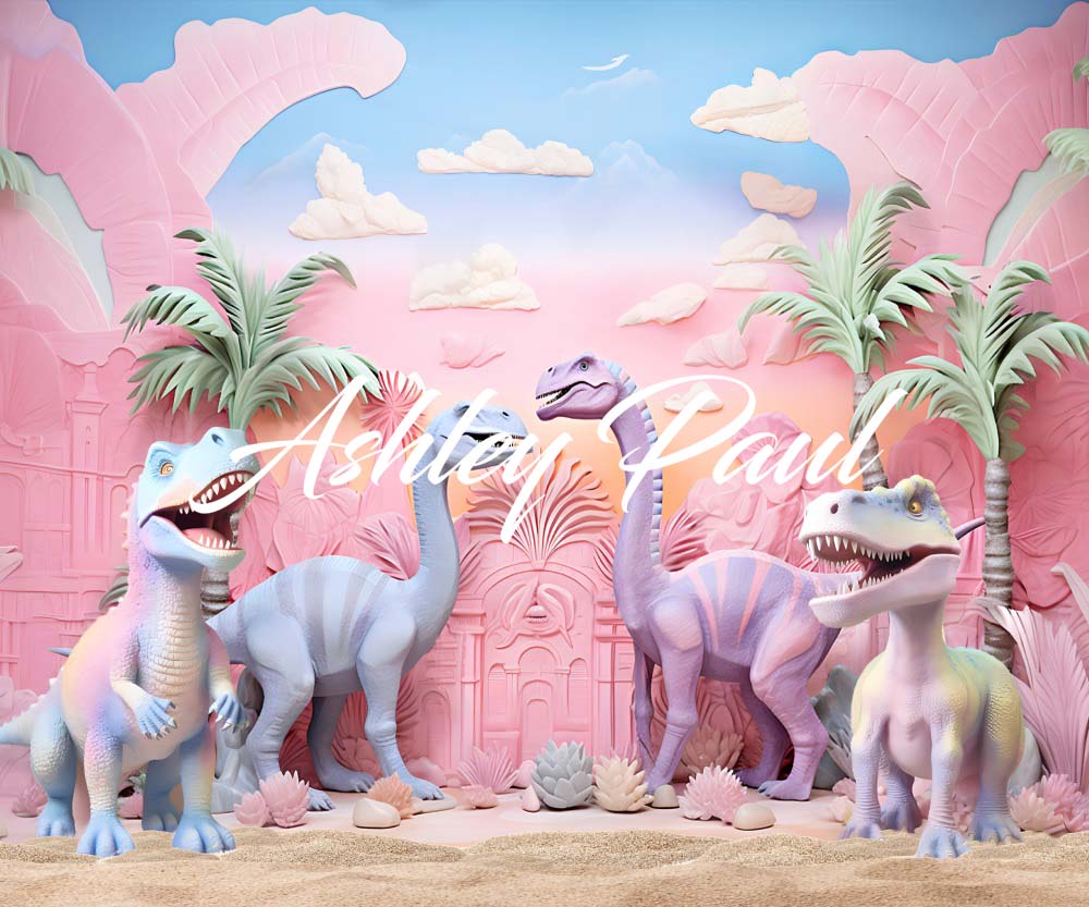 Kate Pink Dinosaur Park Backdrop Designed by Ashley Paul