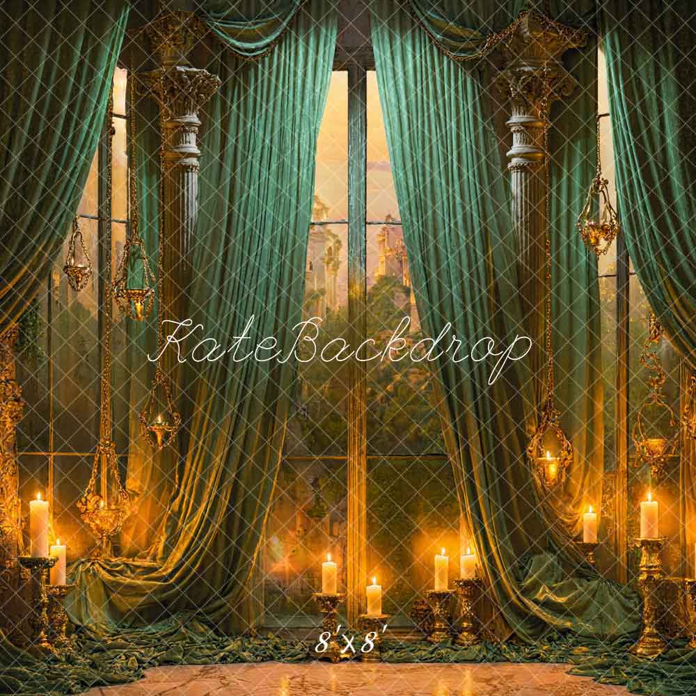 Kate Candle Green Curtain Floor to Ceiling Window Room Backdrop Designed by Emetselch